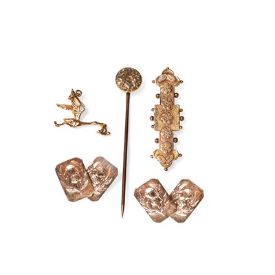 Lot 282 - A group of 9ct gold jewellery and a gilt metal stick pin