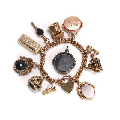 Lot 358 - A curb link charm bracelet and a silver swivel fob