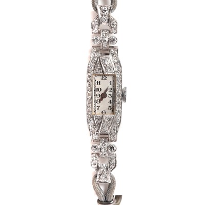 Lot 443 - An Art Deco diamond cocktail strap watch