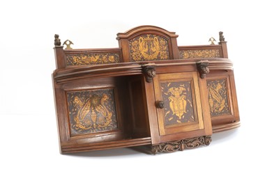 Lot 516 - Aesthetic period mahogany and parcel-gilt wall hanging cabinet