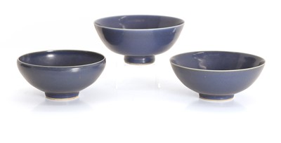Lot 71 - Three Chinese blue glazed bowls