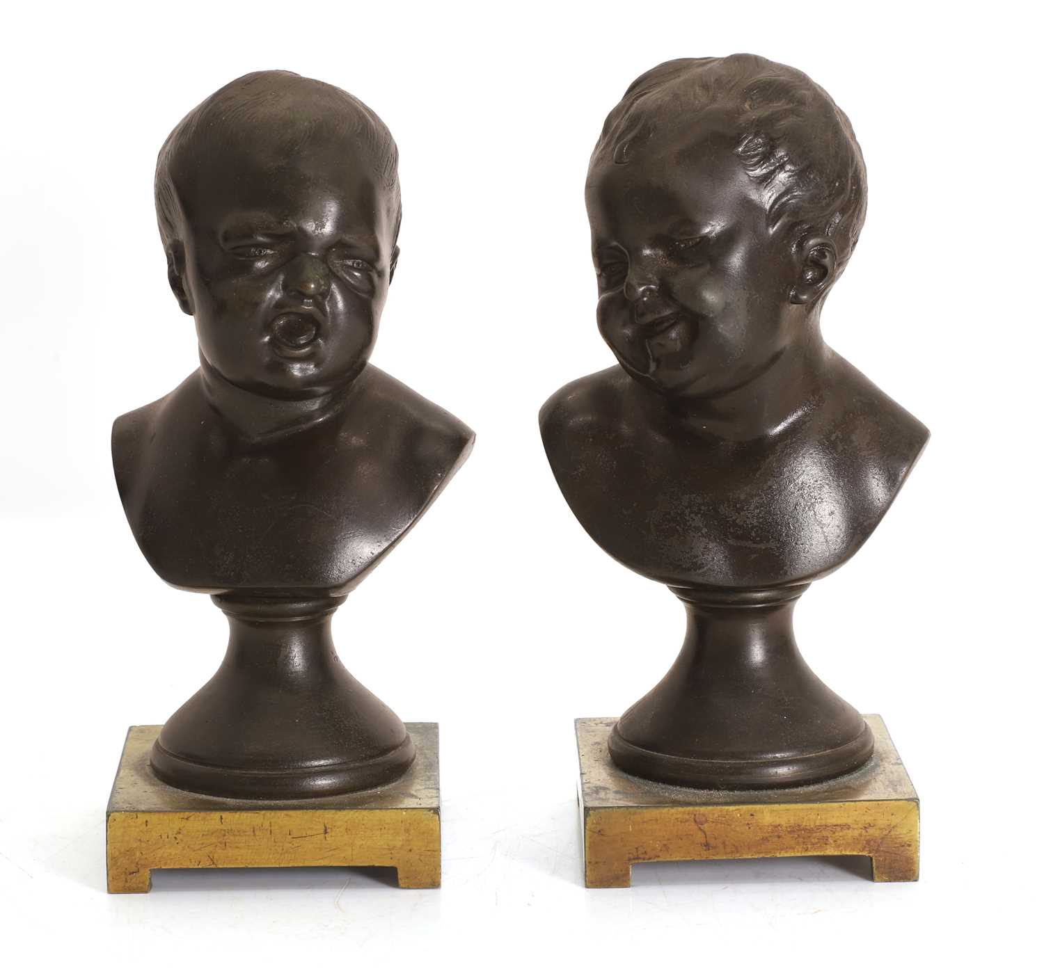 Lot 340 - A pair of bronze busts of young children