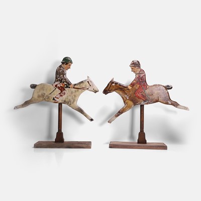 Lot 151 - A pair of folk art 'knock down jockeys' parlour game