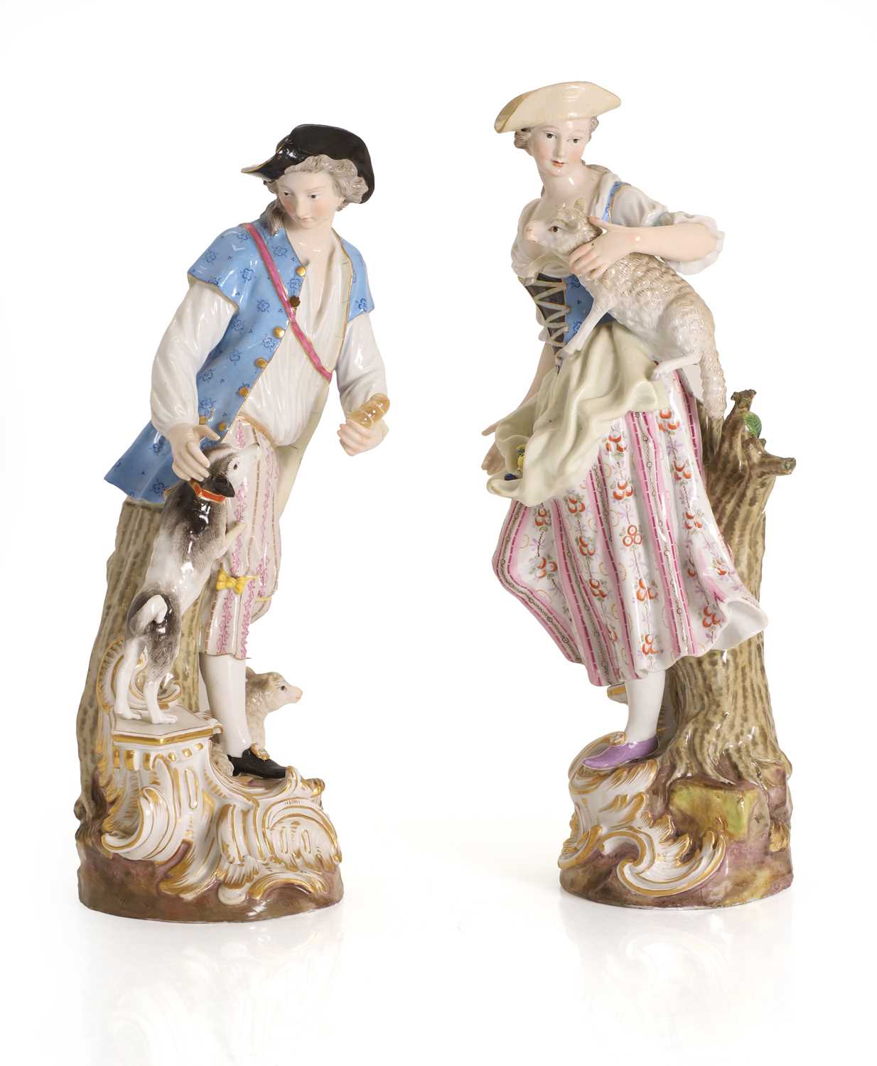 Lot 102 - A pair of Meissen porcelain figures