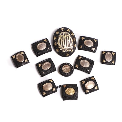 Lot 320 - A group of Victorian bog oak inlaid jewels