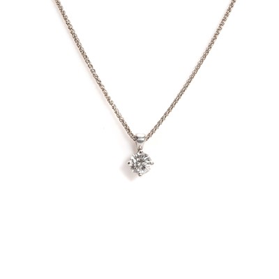 Lot 70 - An 18ct white gold diamond single stone pendant necklace