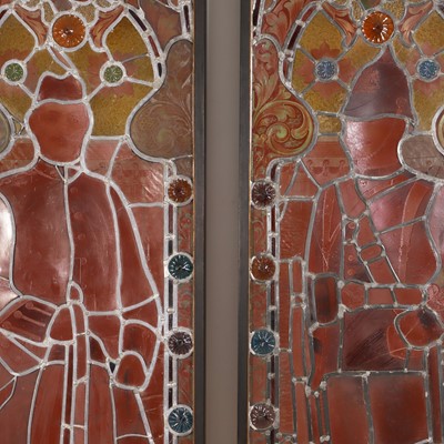 Lot 413 - A pair of Victorian stained-glass panel light boxes