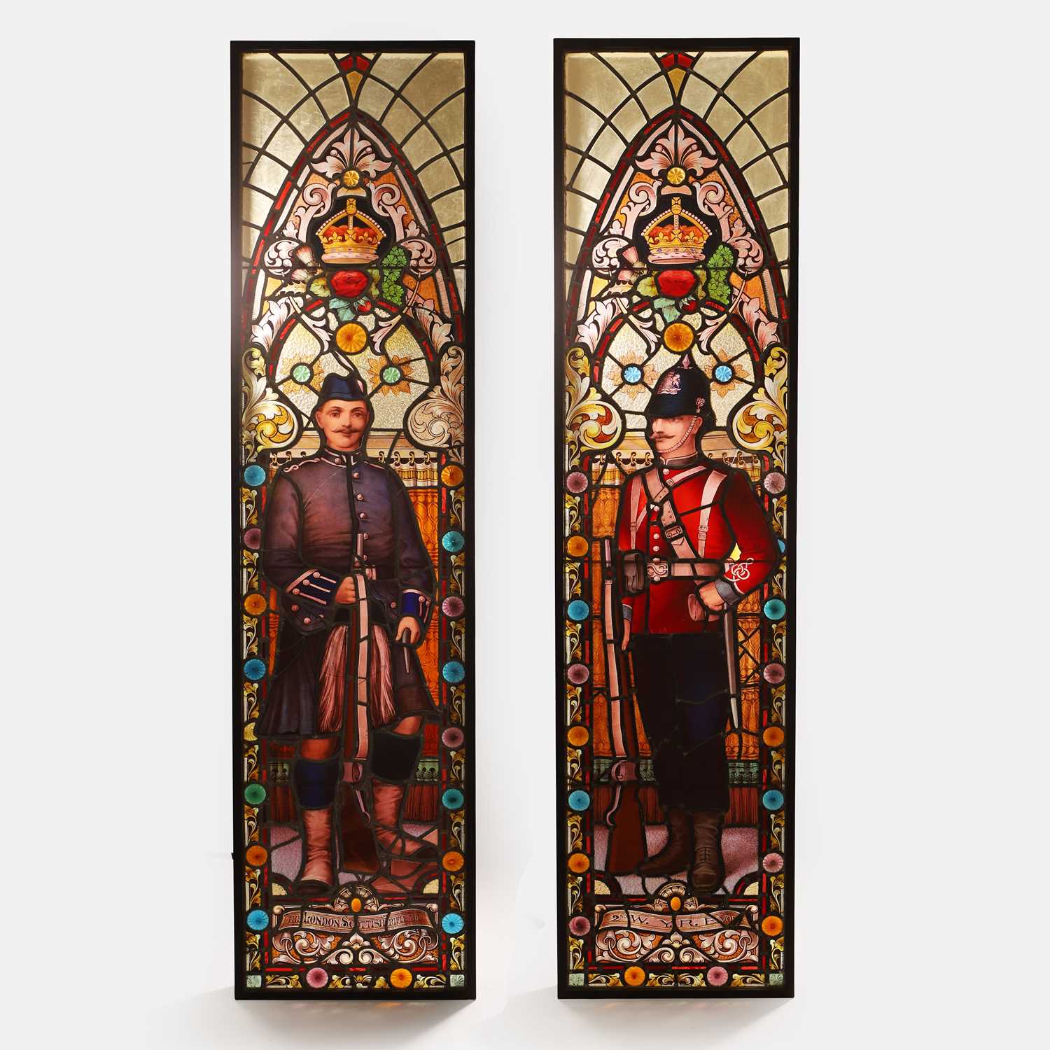 Lot 413 - A pair of Victorian stained-glass panel light boxes