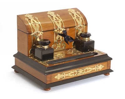 Lot 306 - A Victorian walnut brass-mounted and ebonised desk stand