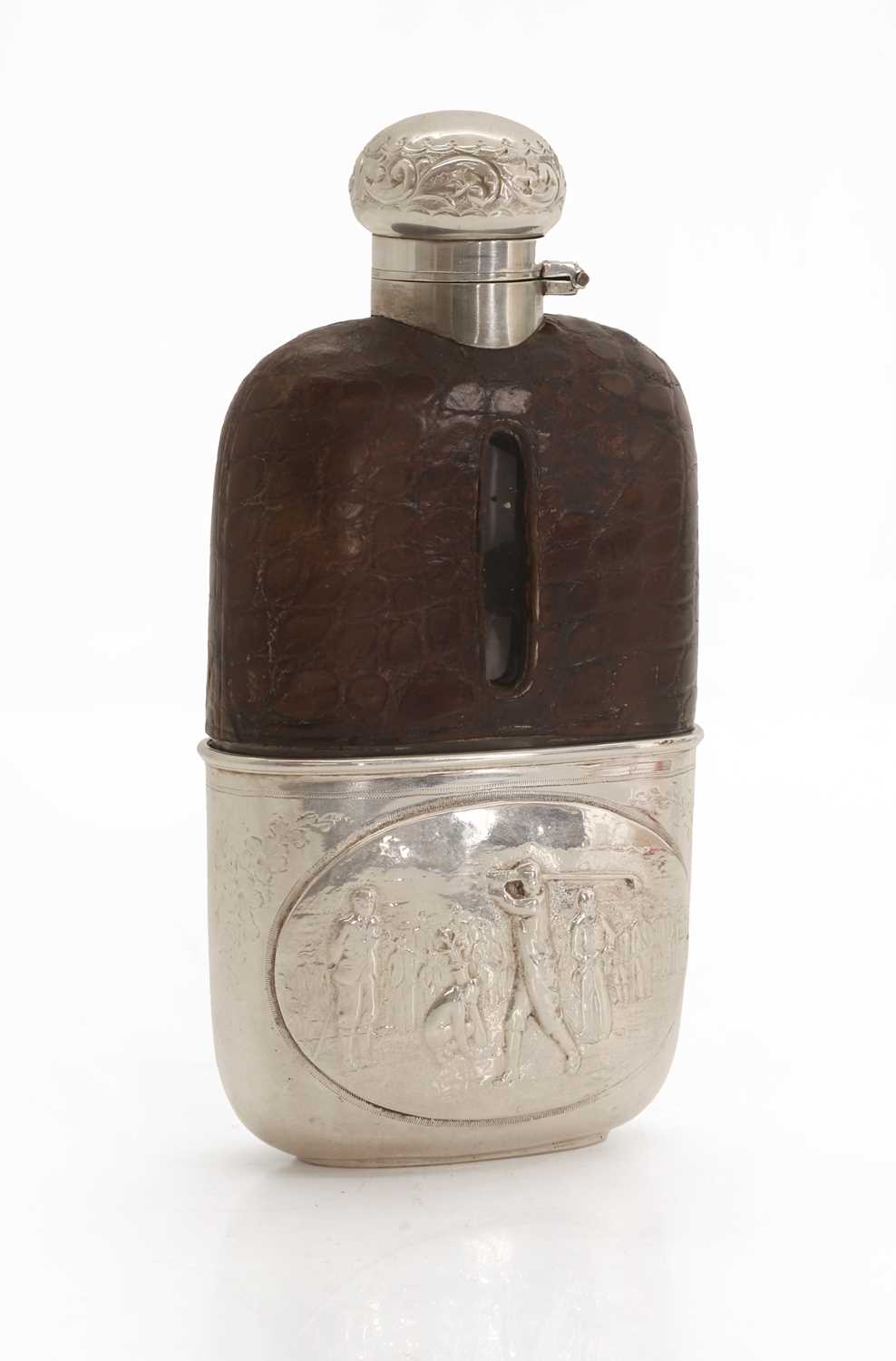 Lot 9 - Golfing Interest, a silver-plated hip flask