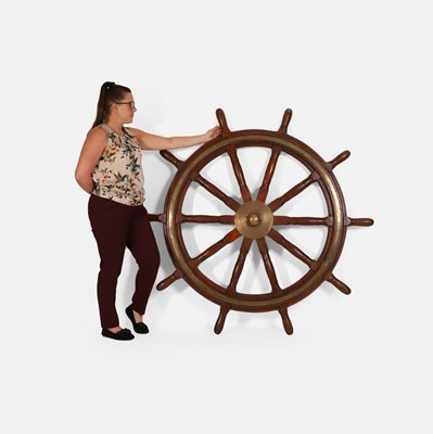 Lot 418 - A massive mahogany and brass-mounted ship's wheel