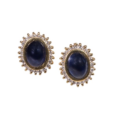 Lot 84 - A pair of sapphire and diamond cluster earrings