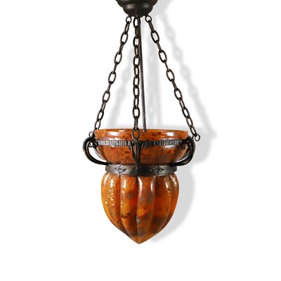 Lot 185 - A Louis Majorelle wrought-iron and Daum glass ceiling light