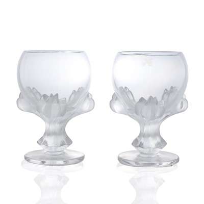 Lot 157 - A pair of Lalique 'Bagheera' pattern vases