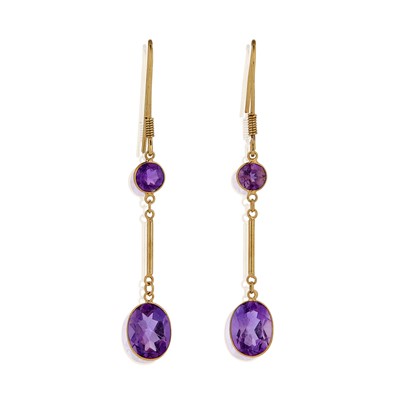 Lot 119 - A pair of amethyst drop earrings