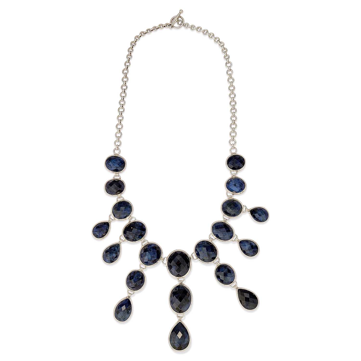 Lot 155 - A silver and sapphire bib necklace