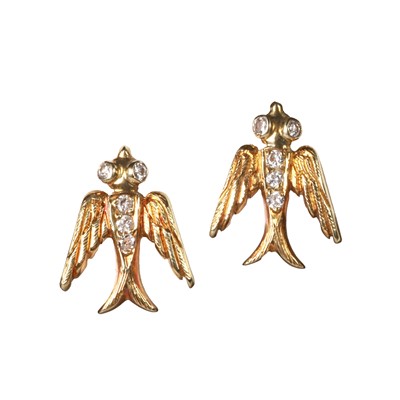 Lot 103 - A pair of diamond set Swallow earrings