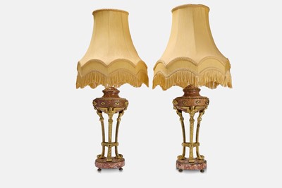 Lot 380 - A pair of Victorian brocatelle marble and gilt-metal Athénienne lamps