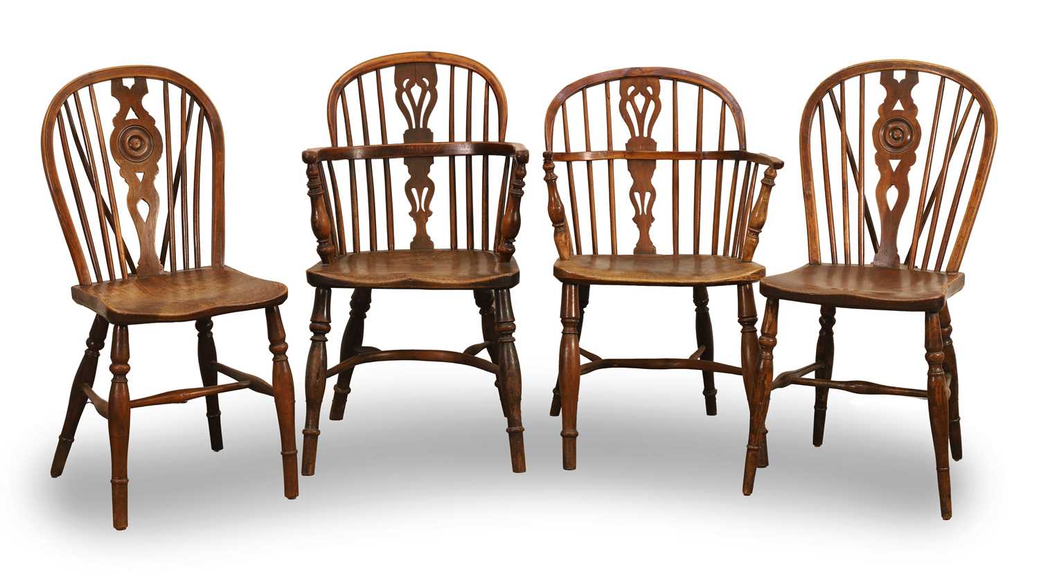 Lot 528 - A two yew and elm Windsor chairs