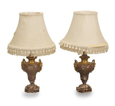 Lot 473 - A pair of Louis XVI-style marble and ormolu mounted lamps