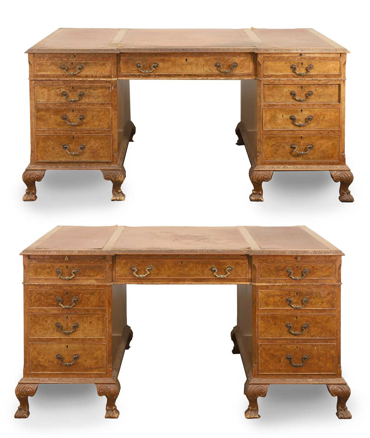 Lot 522 - A pair of George III style walnut partners desks