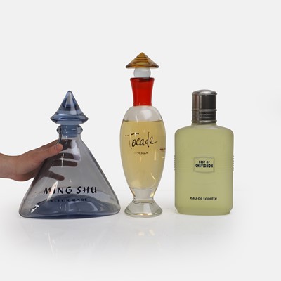 Lot 422 - Three oversized glass perfume and eau de toilette advertising bottles
