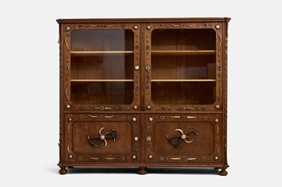 Lot 185 - An oak antler-mounted bookcase