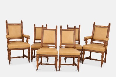 Lot 186 - A set of six Renaissance Revival oak dining chairs