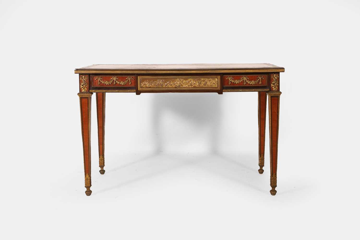 Lot 71 - A Napoleon III amaranth, tulipwood and kingwood bureau plat