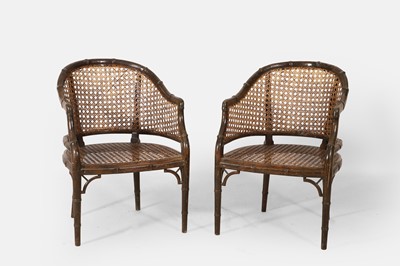 Lot 217 - A pair of Regency-style beech bergère library armchairs