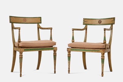 Lot 202 - A near pair of Regency painted wooden klismos chairs