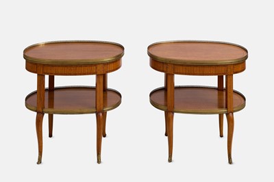 Lot 354 - A pair of Louis XV-style satinwood and tulipwood étagères