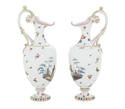 Lot 107 - A pair of KPM porcelain ewers