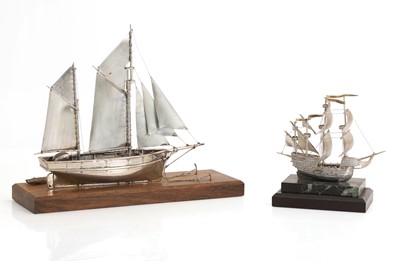 Lot 10 - A silver resin cased model of a galleon