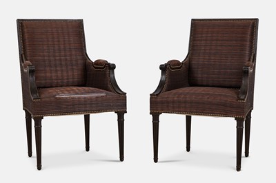 Lot 388 - A pair of upholstered Louis XVI-style armchairs