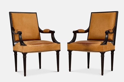 Lot 108 - A pair of Louis XVI-style suede leather armchairs