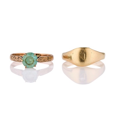 Lot 186 - A signet ring and a blue zircon ring