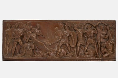 Lot 381 - A patinated copper relief plaque