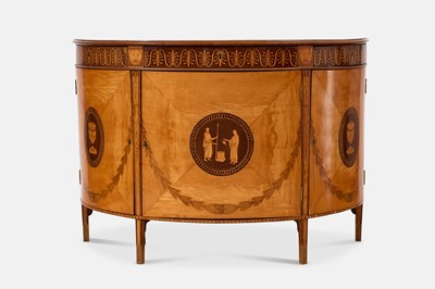 Lot A George III satinwood, harewood and marquetry commode attributed to Ince & Mayhew