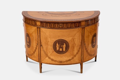 Lot A George III satinwood, harewood and marquetry commode attributed to Ince & Mayhew