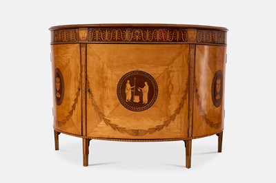 Lot A George III satinwood, harewood and marquetry commode attributed to Ince & Mayhew
