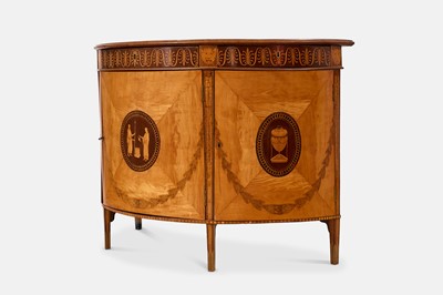 Lot A George III satinwood, harewood and marquetry commode attributed to Ince & Mayhew