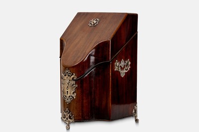 Lot 9 - A George III mahogany and silver-mounted knife box