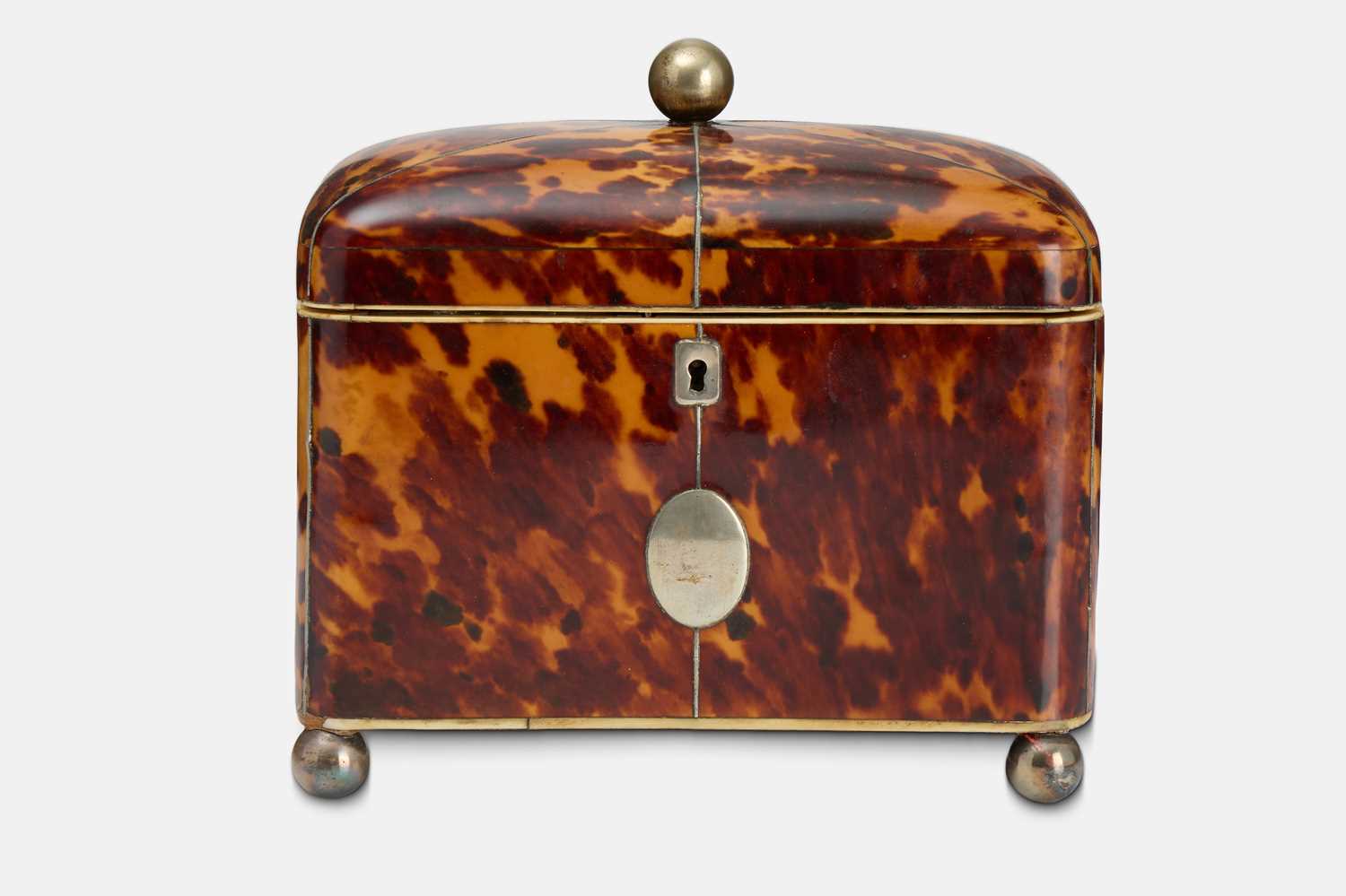 Lot 1 - A George III tortoiseshell, silver and ivory tea caddy