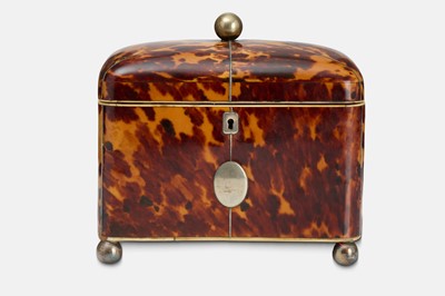 Lot 1 - A George III tortoiseshell, silver and ivory tea caddy