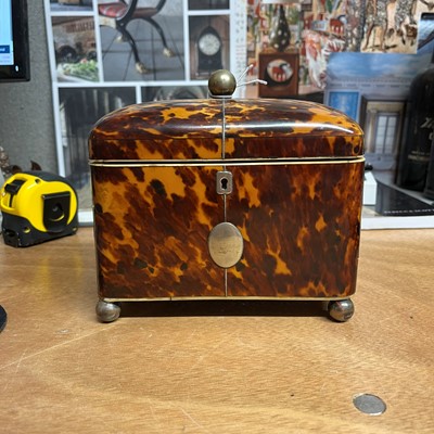 Lot 1 - A George III tortoiseshell, silver and ivory tea caddy