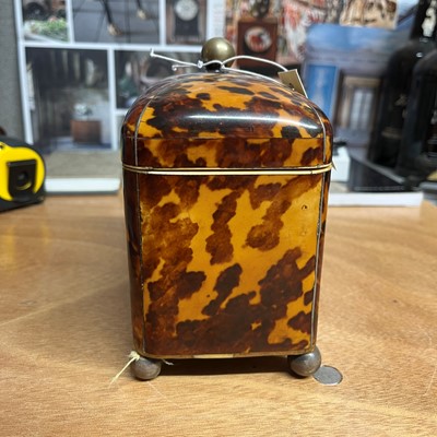 Lot 1 - A George III tortoiseshell, silver and ivory tea caddy