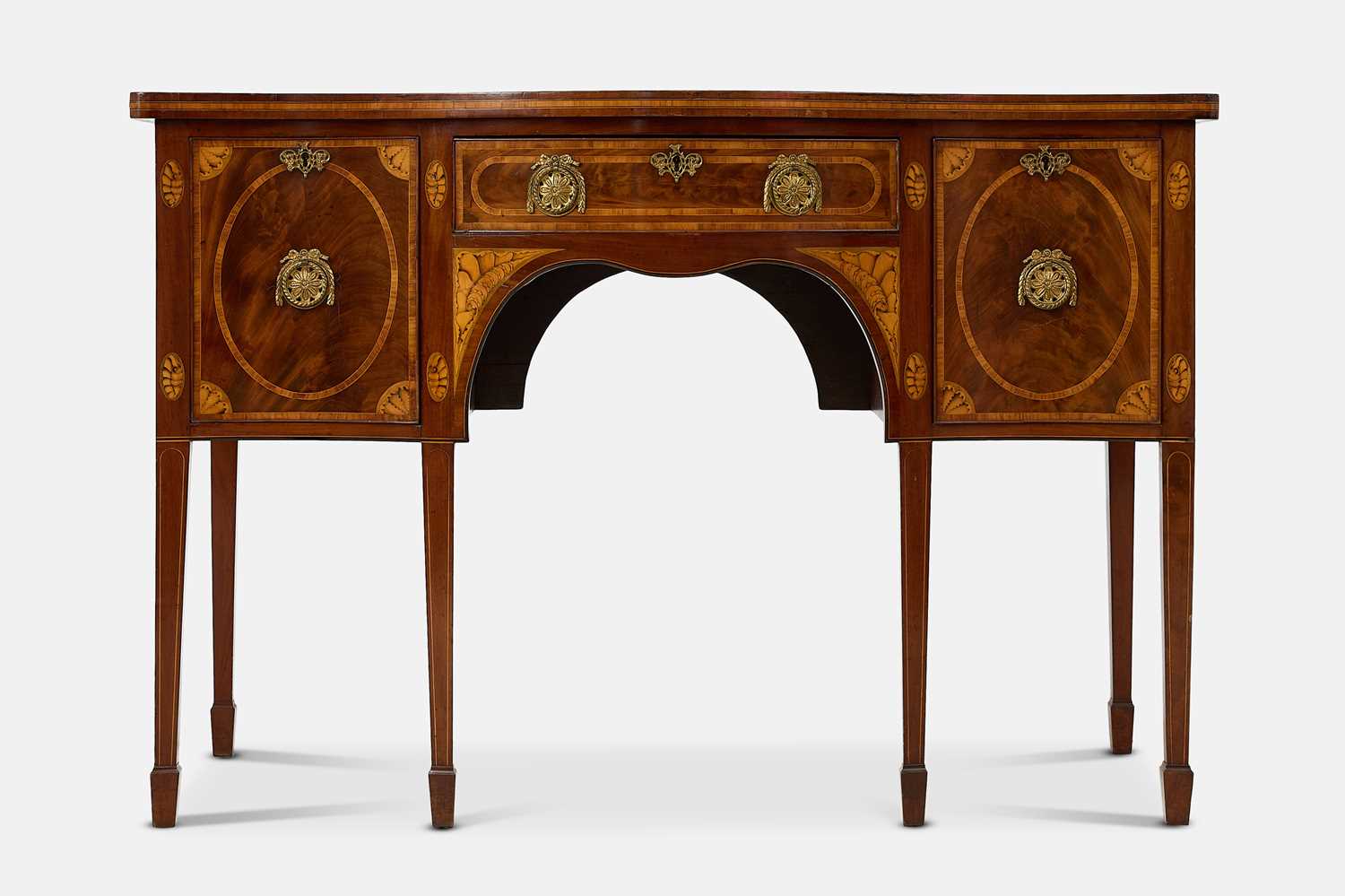 Lot 16 - A late George III mahogany and marquetry sideboard