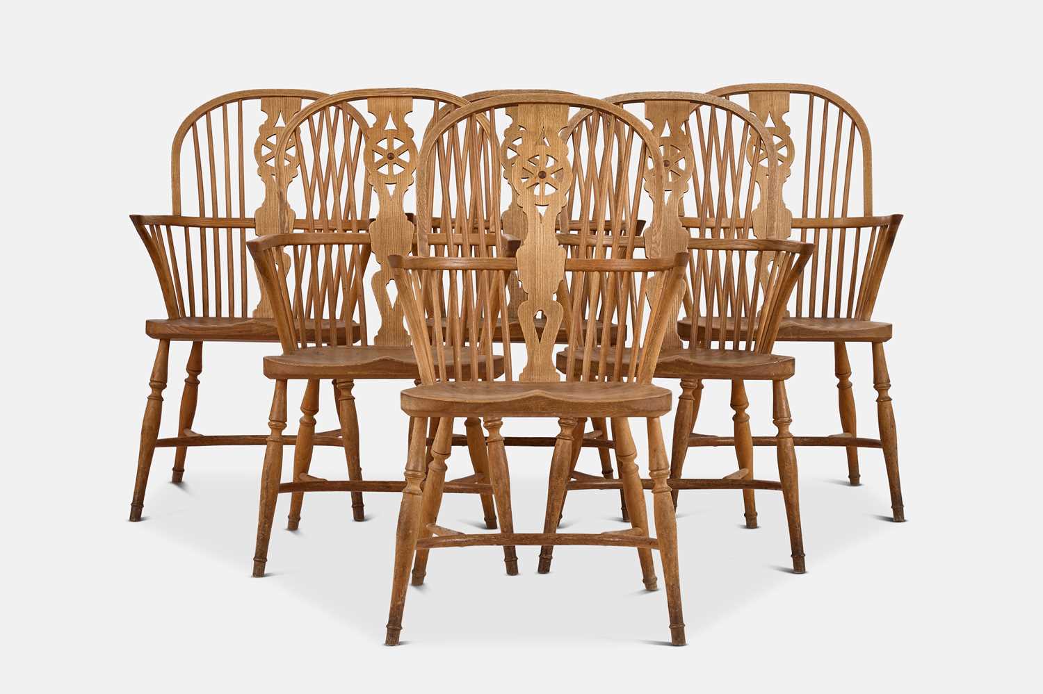 Lot 50 - A set of six elm, ash and beech Windsor chairs