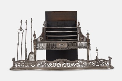 Lot 51 - A George III polished steel and iron fire set